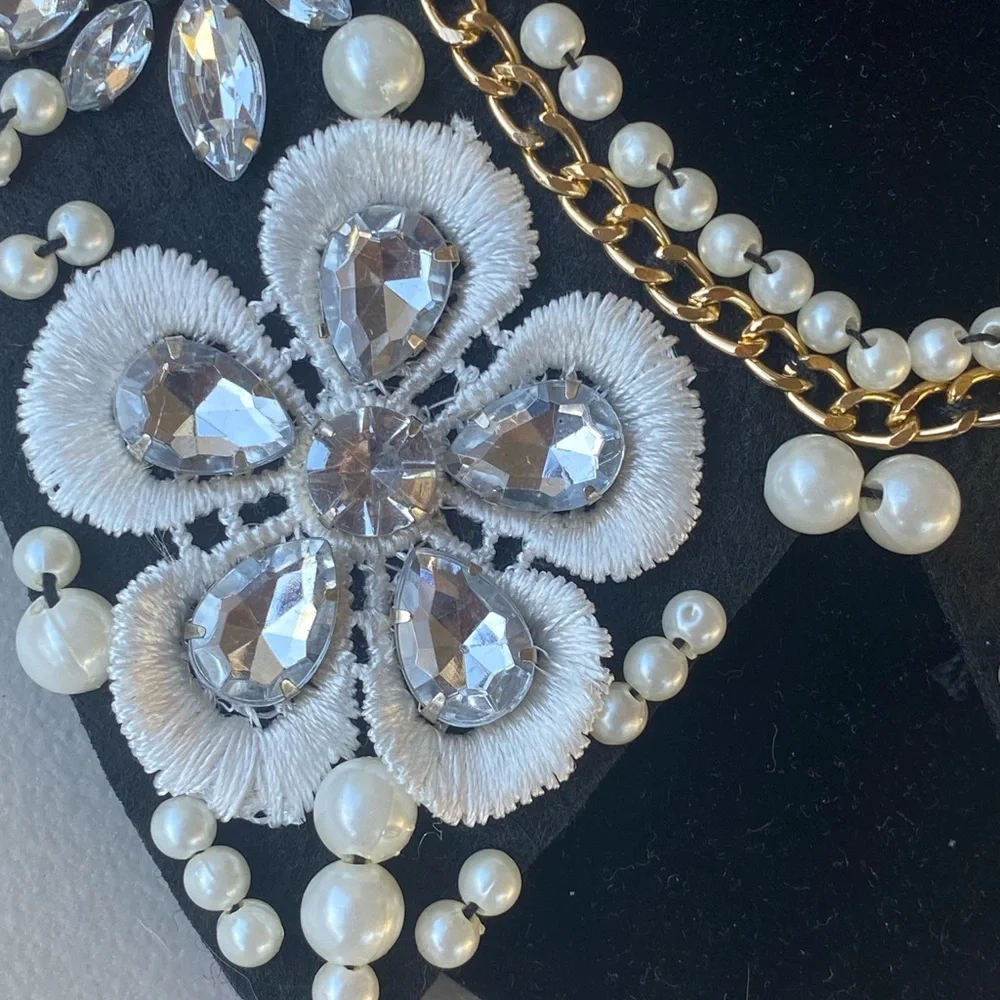 Pearl Rhinestone Bib Collar Necklace Statement Costume Jewelry - Picture 6 of 12